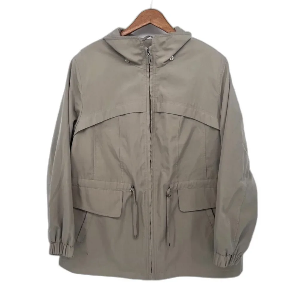 FS Limited Khaki Utility Jacket Zip Drawstring Waist Wind Rain Jacket Sz 1X